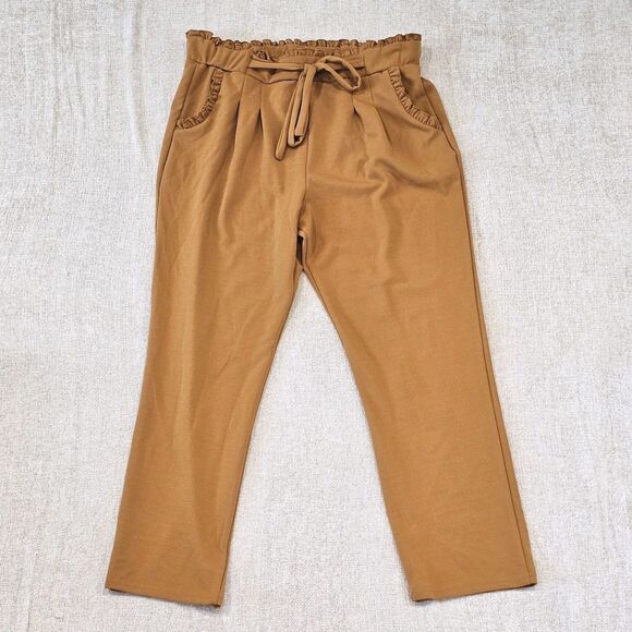 Soho Apparel Pants - EUC Soho Apparel Yellow Paperbag Pants Sz XL  Belted High Ruffled Waist Trouser
